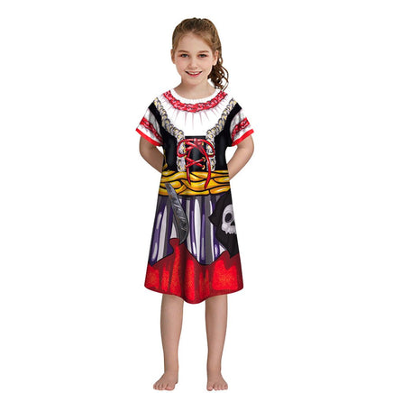 Maximize your child's Halloween fun with this Girls' Short-sleeved Funny Digital Printed Dress B420 1004