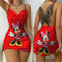 Mickey Backless Dress Satin Surface Bow Knot Minnie Mouse Pajama Skirt Womens Fashion 2