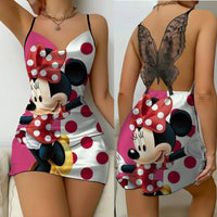 Mickey Backless Dress Satin Surface Bow Knot Minnie Mouse Pajama Skirt Womens Fashion 1
