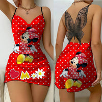 Mickey Backless Dress Satin Surface Bow Knot Minnie Mouse Pajama Skirt Womens Fashion 6