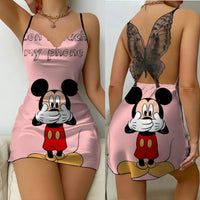Mickey Backless Dress Satin Surface Bow Knot Minnie Mouse Pajama Skirt Womens Fashion 3