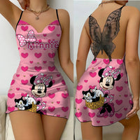 Mickey Backless Dress Satin Surface Bow Knot Minnie Mouse Pajama Skirt Womens Fashion 9