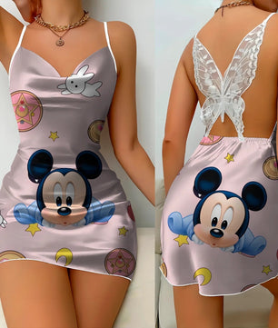 Mickey Elegant Dresses for Women Lace Dress Pajama Skirt Minnie Mouse Bow Knot Womens Fashion - Lusy Store LLC