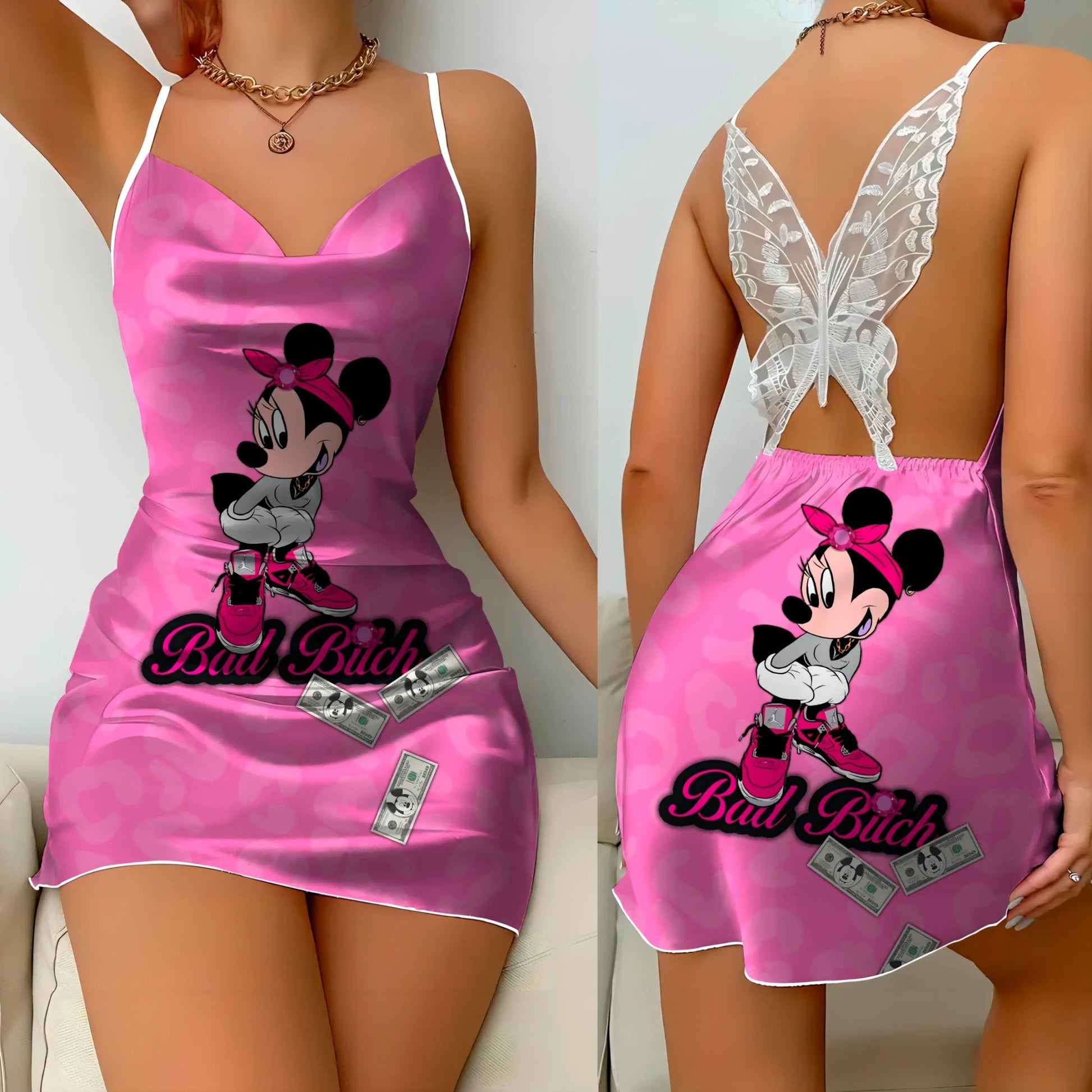 Mickey Elegant Dresses for Women Lace Dress Pajama Skirt Minnie Mouse Bow Knot Womens Fashion - Lusy Store LLC