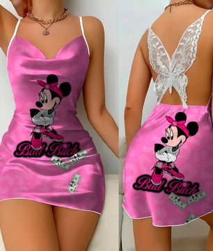Mickey Elegant Dresses for Women Lace Dress Pajama Skirt Minnie Mouse Bow Knot Womens Fashion - Lusy Store LLC
