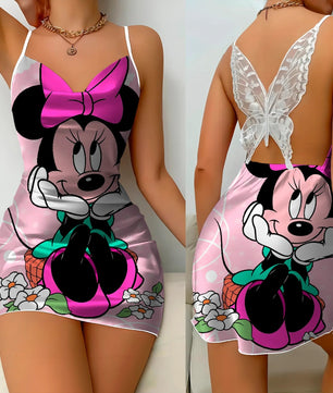 Mickey Elegant Dresses for Women Lace Dress Pajama Skirt Minnie Mouse Bow Knot Womens Fashion - Lusy Store LLC