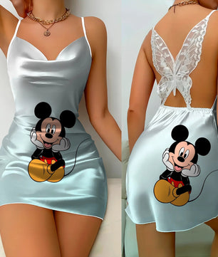 Mickey Elegant Dresses for Women Lace Dress Pajama Skirt Minnie Mouse Bow Knot Womens Fashion - Lusy Store LLC