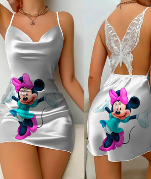 Mickey Elegant Dresses for Women Lace Dress Pajama Skirt Minnie Mouse Bow Knot Womens Fashion - Lusy Store LLC