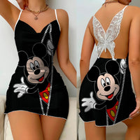 Mickey Elegant Dresses for Women Lace Dress Pajama Skirt Minnie Mouse Bow Knot Womens Fashion 10