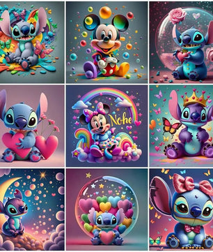 Mickey Mouse 5D Diamond Painting Kit with Lilo and Stitch Characters Cute Gift - Lusy Store LLC