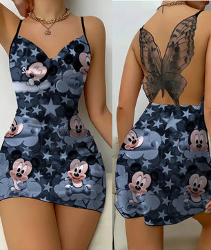 Mini Dress Womens Dresses Mickey Satin Surface Bowknot Minnie Mouse Fashion - Lusy Store LLC