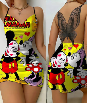 Mini Dress Womens Dresses Mickey Satin Surface Bowknot Minnie Mouse Fashion - Lusy Store LLC