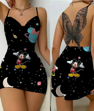 Mini Dress Womens Dresses Mickey Satin Surface Bowknot Minnie Mouse Fashion - Lusy Store LLC