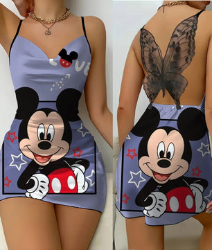 Mini Dress Womens Dresses Mickey Satin Surface Bowknot Minnie Mouse Fashion - Lusy Store LLC