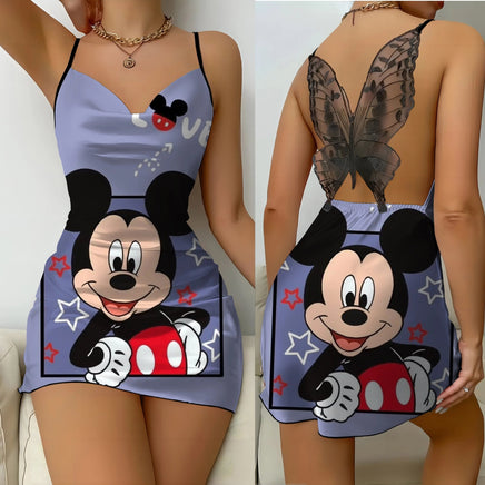 Mini Dress Womens Dresses Mickey Satin Surface Bowknot Minnie Mouse Fashion 8