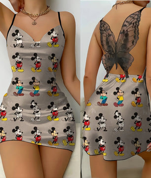 Mini Dress Womens Dresses Mickey Satin Surface Bowknot Minnie Mouse Fashion - Lusy Store LLC