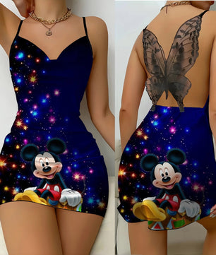 Mini Dress Womens Dresses Mickey Satin Surface Bowknot Minnie Mouse Fashion - Lusy Store LLC