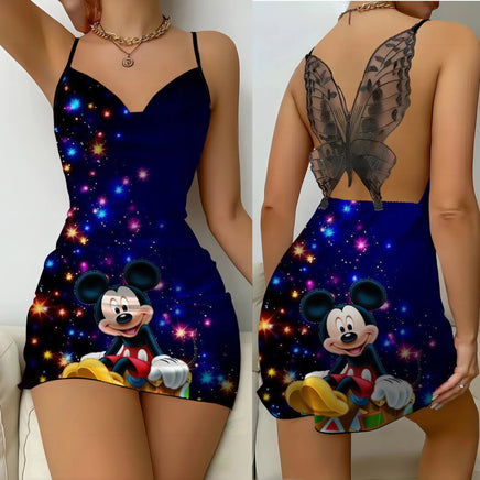 Mini Dress Womens Dresses Mickey Satin Surface Bowknot Minnie Mouse Fashion 9