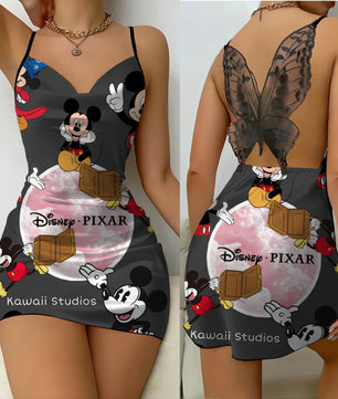 Mini Dress Womens Dresses Mickey Satin Surface Bowknot Minnie Mouse Fashion - Lusy Store LLC