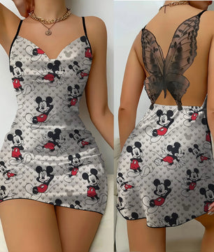 Mini Dress Womens Dresses Mickey Satin Surface Bowknot Minnie Mouse Fashion - Lusy Store LLC