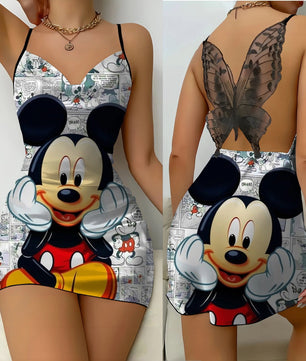 Mini Dress Womens Dresses Mickey Satin Surface Bowknot Minnie Mouse Fashion - Lusy Store LLC