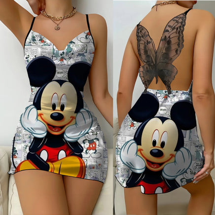 Mini Dress Womens Dresses Mickey Satin Surface Bowknot Minnie Mouse Fashion 1