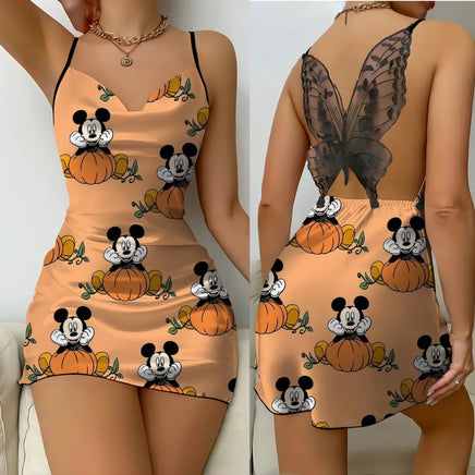 Mini Dress Womens Dresses Mickey Satin Surface Bowknot Minnie Mouse Fashion 7