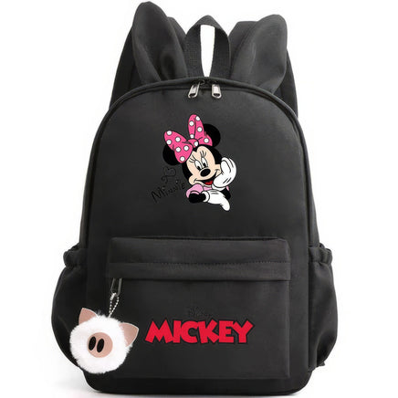 Minnie Backpack - Casual School Bags Travel Rabbit Ears Backpacks Mochila Black-8 15x11 inches