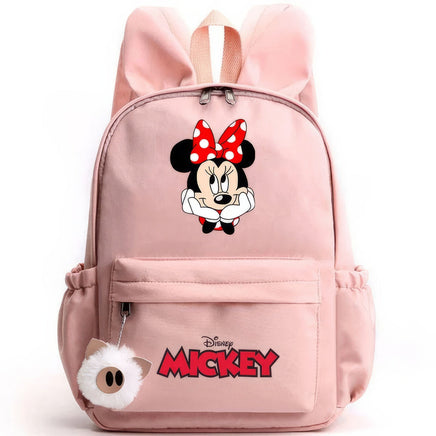 Minnie Backpack - Casual School Bags Travel Rabbit Ears Backpacks Mochila Pink-7 15x11 inches