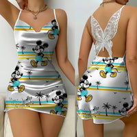 Minnie Mouse Backless Dress Bow Knot Womens Dresses Satin Surface Mickey Pajama Skirt Fashion 5