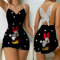 Minnie Mouse Backless Dress Bow Knot Womens Dresses Satin Surface Mickey Pajama Skirt Fashion 6