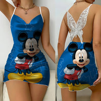 Minnie Mouse Backless Dress Bow Knot Womens Dresses Satin Surface Mickey Pajama Skirt Fashion 2
