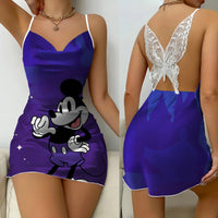 Minnie Mouse Backless Dress Bow Knot Womens Dresses Satin Surface Mickey Pajama Skirt Fashion 3