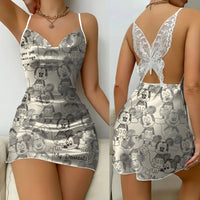 Minnie Mouse Backless Dress Bow Knot Womens Dresses Satin Surface Mickey Pajama Skirt Fashion 1