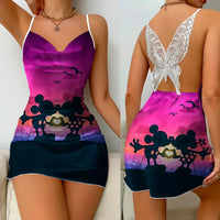 Minnie Mouse Backless Dress Fashion Pajama Skirt Bow Knot Mickey Womens Elegant Women 8