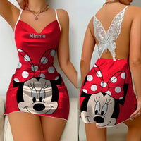 Minnie Mouse Backless Dress Fashion Pajama Skirt Bow Knot Mickey Womens Elegant Women 3