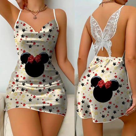 Minnie Mouse Backless Dress Fashion Pajama Skirt Bow Knot Mickey Womens Elegant Women 10