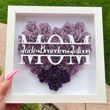 Mother day gift - Custom gift heart flower shadowbox frame with kids name - Lusy Store LLC