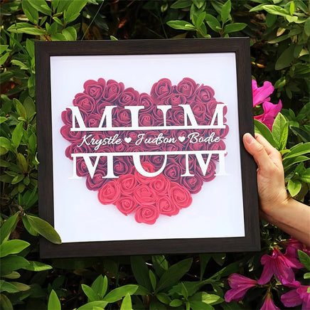 Mother day gift - Custom gift heart flower shadowbox frame with kids name - Lusy Store LLC