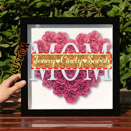 Mother day gift - Custom gift heart flower shadowbox frame with kids name - Lusy Store LLC