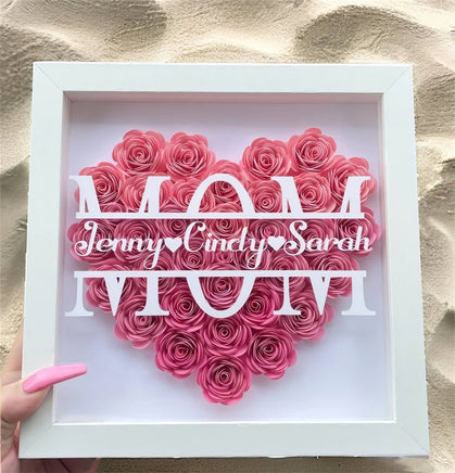 Mother day gift - Custom gift heart flower shadowbox frame with kids name - Lusy Store LLC