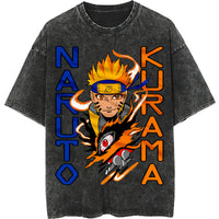 Naruto tee shirt - Hip hop loose tops dark gray tee - Unisex vintage short sleeve Dark Gray