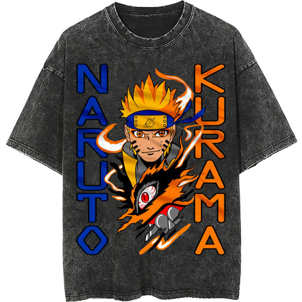Naruto tee shirt - Hip hop loose tops dark gray tee - Unisex vintage short sleeve Dark Gray
