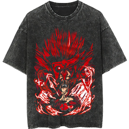 Naruto tee shirt - Itachi hip hop loose tops dark gray tee - Unisex vintage short sleeve - Lusy Store LLC