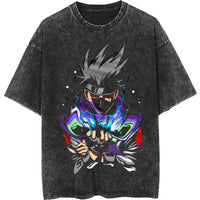 Naruto tee shirt - Kakashi hip hop loose tops dark gray tee - Unisex vintage short sleeve Dark Gray