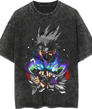 Naruto tee shirt - Kakashi hip hop loose tops dark gray tee - Unisex vintage short sleeve - Lusy Store LLC