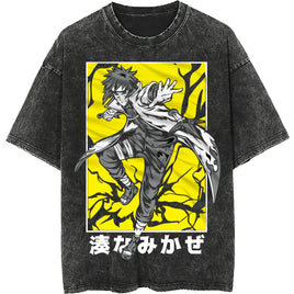 Naruto tee shirt - Minato hip hop loose tops dark gray tee - Unisex vintage summer short sleeve - Lusy Store LLC