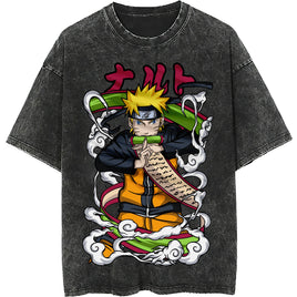 Naruto tee shirt - Naruto transformation art hip hop loose tops dark gray tee - Unisex vintage short sleeve - Lusy Store LLC