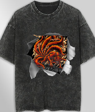 Naruto tee shirt - Nine-tails 3D streetwear funny t shirt hip hop dark gray - Unisex vintage t shirts - Lusy Store LLC