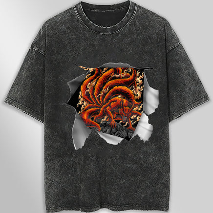 Naruto tee shirt - Nine-tails 3D streetwear funny t shirt hip hop dark gray - Unisex vintage t shirts - Lusy Store LLC